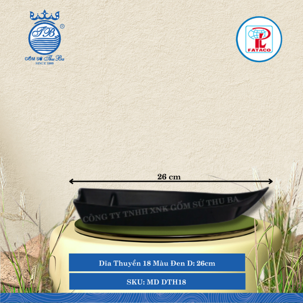 Dĩa Thuyền 18 Màu Đen Dài: 26cm Rộng: 11.5cm Cao: 2.5cm Fataco Nhựa MD DTH18