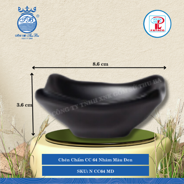 Chén Chấm CC 64 Nhám Màu Đen Dài: 8.6cm Rộng: 8.3cm Cao: 3.6cm Fataco Nhựa N CC64 MD