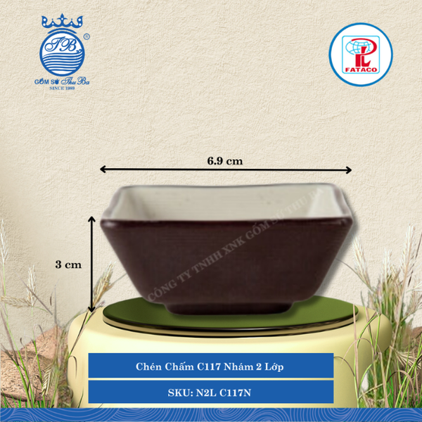 Chén Chấm C117 Nhám 2 Lớp Dài: 6.9cm Rộng: 6.9cm Cao: 3cm Fataco Nhựa N2L C117N