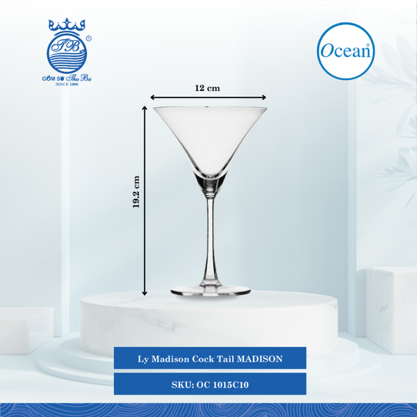Ly Madison Cock Tail 285ml Ø: 12cm Ø:Đáy: 8.5cm Ø:M 12cm 285ml Cao: 19.2cm 24 Cái/Thùng 6 Cái/Hộp Ocean Thủy Tinh OC 1015C10