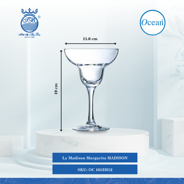 Ly Madison Margarita 345ml Ø: 11.6cm Ø:Đáy: 8.5cm Ø:M 11.6cm 345ml Cao: 19cm 24 Cái/Thùng 6 Cái/Hộp Ocean Thủy Tinh OC 1015M12