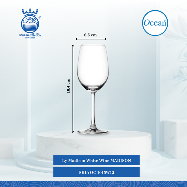Ly Madison White Wine 350ml Ø: 7.8cm Ø:Đáy: 7.5cm Ø:M 6cm 350ml Cao: 21cm 24 Cái/Thùng 6 Cái/Hộp Ocean Thủy Tinh OC 1015W12
