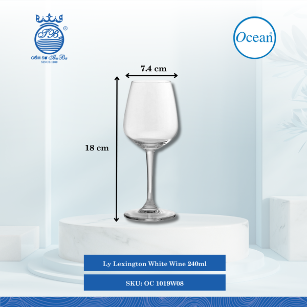Ly Lexington White Wine 240ml Ø: 7.4cm Ø:Đáy: 7.1cm Ø:M 5.4cm 240ml Cao: 18cm 48 Cái/Thùng 6 Cái/Hộp Ocean Thủy Tinh OC 1019W08
