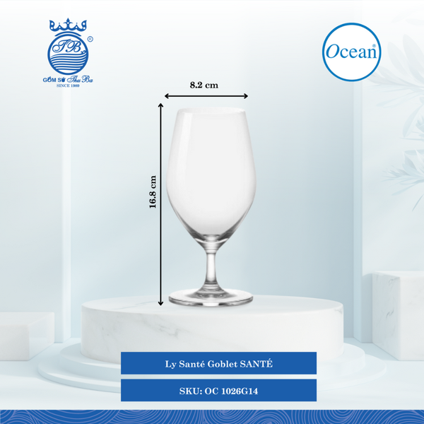 Ly Santé Goblet 405ml Ø: 8.2cm Ø:Đáy: 7.7cm Ø:M 6.2cm 405ml Cao: 16.8cm 24 Cái/Thùng 6 Cái/Hộp Ocean Thủy Tinh OC 1026G14