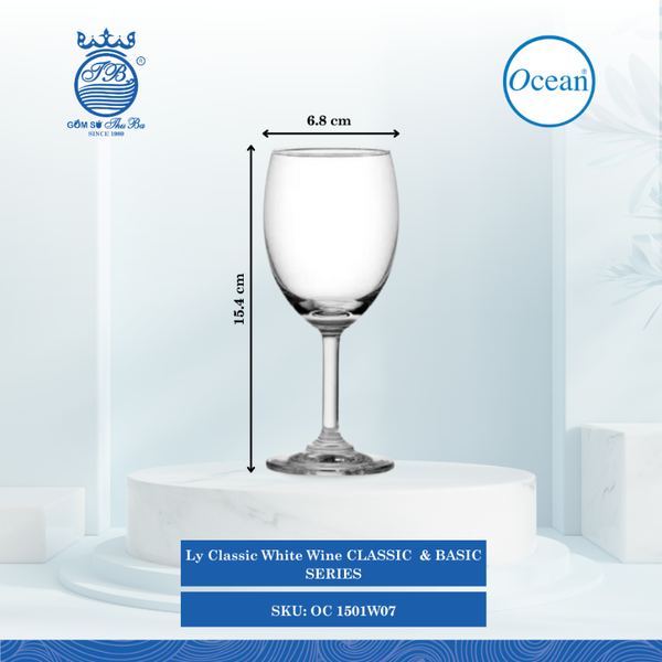 Ly Classic White Wine 195ml Ø: 6.8cm Ø:Đáy: 6.3cm Ø:M 5.9cm 195ml Cao: 15.4cm 48 Cái/Thùng 6 Cái/Hộp Ocean Thủy Tinh OC 1501W07