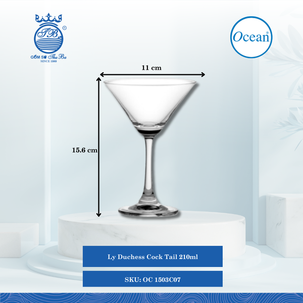 Ly Duchess Cock Tail 210ml Ø: 11cm Ø:Đáy: 7.3cm Ø:M 11cm 210ml Cao: 15.6cm 48 Cái/Thùng 6 Cái/Hộp Ocean Thủy Tinh OC 1503C07