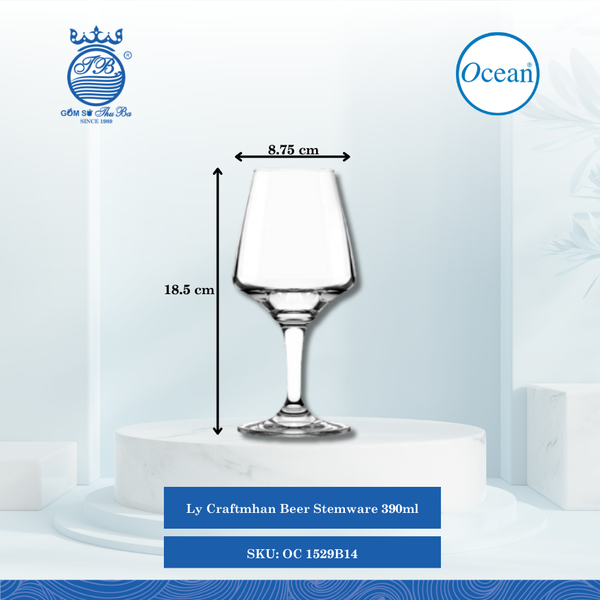 Ly Craft Beer Stemware 390ml Ø: 8.75cm Ø:Đáy: 8.1cm Ø:M 5.9cm 390ml Cao: 18.5cm 24 Cái/Thùng 6 Cái/Hộp Ocean Thủy Tinh OC 1529B14