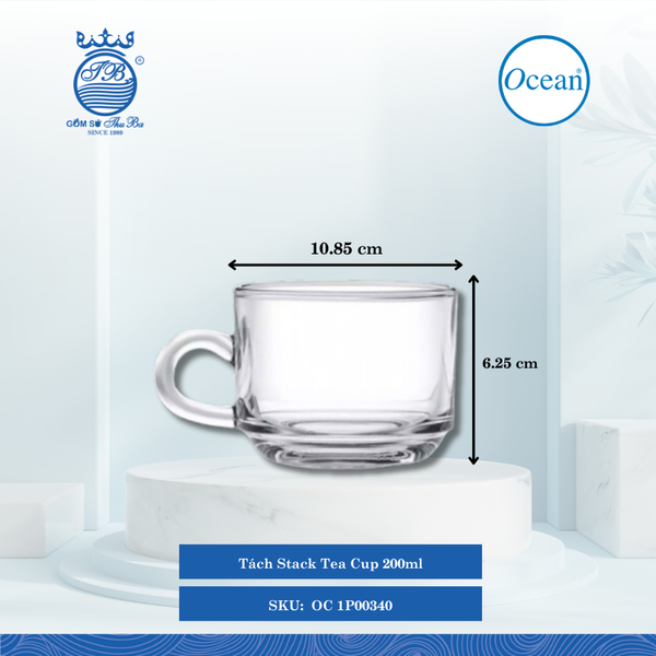 Tách Stack Tea Cup 200ml Ø: 10.85cm Ø:Đáy: 5.1cm Ø:M 8.5cm 200ml Cao: 6.25cm 72 Cái/Thùng 6 Cái/Hộp Ocean Thủy Tinh OC 1P00340