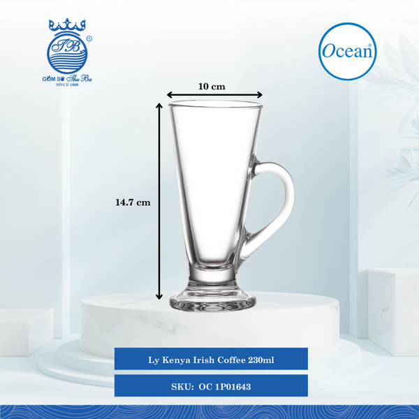 Ly Kenya Irish Coffee 230ml Ø: 10cm Ø:Đáy: 6.8cm Ø:M 7.4cm 230ml Cao: 14.7cm 24 Cái/Thùng 6 Cái/Hộp Ocean Thủy Tinh OC 1P01643