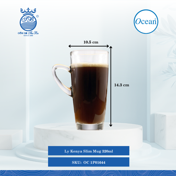 Ly Kenya Slim Mug 320ml Ø: 10.5cm Ø:Đáy: 5cm Ø:M 7.2cm 320ml Cao: 14.3cm 48 Cái/Thùng 6 Cái/Hộp Ocean Thủy Tinh OC 1P01644
