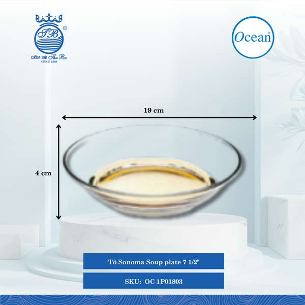 Dĩa Sonoma Soup Plate 7 1/2" Ø: 19cm Cao: 4cm 24 Cái/Thùng 6 Cái/Hộp Ocean Thủy Tinh OC 1P01803