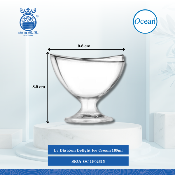 Ly Delight Ice Cream 160ml Ø: 9.8cm Ø:Đáy: 6.5cm Ø:M 9.8cm 160ml Cao: 8.9cm 24 Cái/Thùng 6 Cái/Hộp Ocean Thủy Tinh OC 1P02615