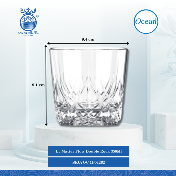 Ly Matter Flow Double Rock 350ml Ø: 9.4cm Ø:Đáy: 6.9cm Ø:M 9.4cm 350ml Cao: 9.1cm 36 Cái/Thùng 6 Cái/Hộp Ocean Thủy Tinh OC 1P04262