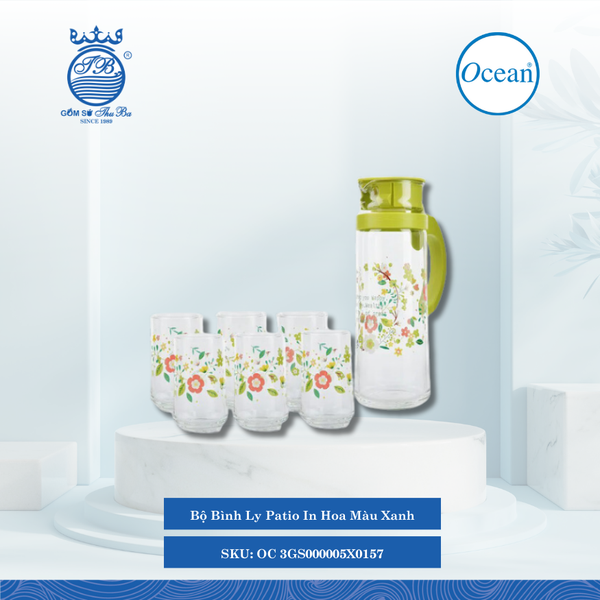 Bộ Bình Ly Patio In Hoa Ocean Thủy Tinh