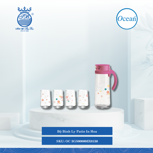 Bộ Bình Ly Patio In Hoa Ocean Thủy Tinh