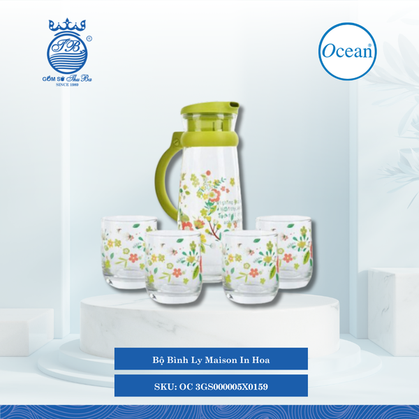 Bộ Bình Ly Maison In Hoa Ocean Thủy Tinh