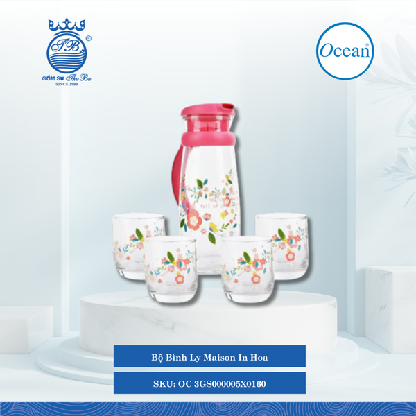Bộ Bình Ly Maison In Hoa Ocean Thủy Tinh