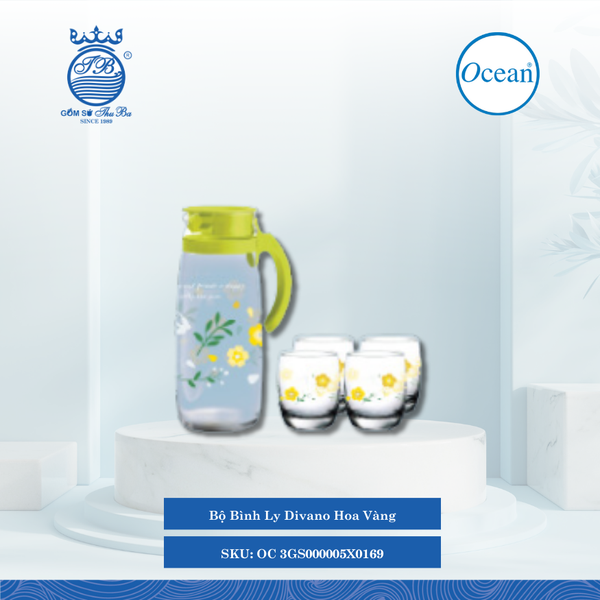 Bộ Bình Ly Divano Hoa Vàng Ocean Thủy Tinh OC 3GS000005X0169