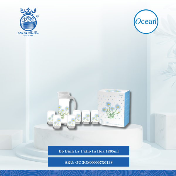 Bộ Bình Ly Patio In Hoa Ocean Thủy Tinh