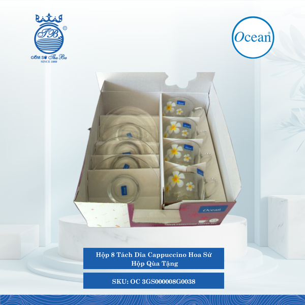 Hộp 8 Tách Dĩa Cappuccino Hộp Qùa Tặng Ocean Thủy Tinh