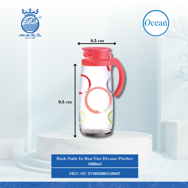 Bình Nước In Hoa Văn Divano Pitcher 1,660ml Ocean Thủy Tinh
