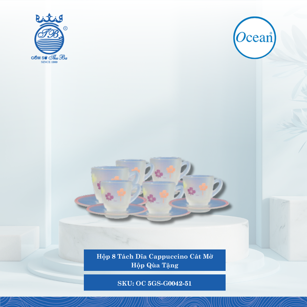 Hộp 8 Tách Dĩa Cappuccino Hộp Qùa Tặng Ocean Thủy Tinh