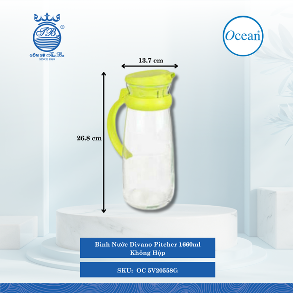 Bình Nước Divano Pitcher (Không Hộp) 1,660ml Ocean Thủy Tinh