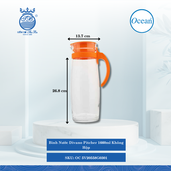 Bình Nước Divano Pitcher (Không Hộp) 1,660ml Ocean Thủy Tinh