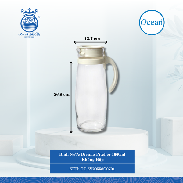 Bình Nước Divano Pitcher (Không Hộp) 1,660ml Ocean Thủy Tinh
