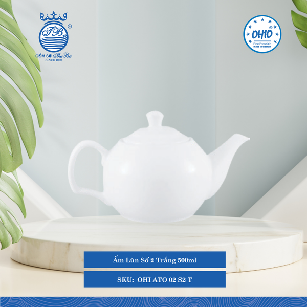 Ấm Lùn Số 2 A1 Trắng 500ml 6 Cái/Thùng Ohio Sứ OHI ATO 02 S2 T