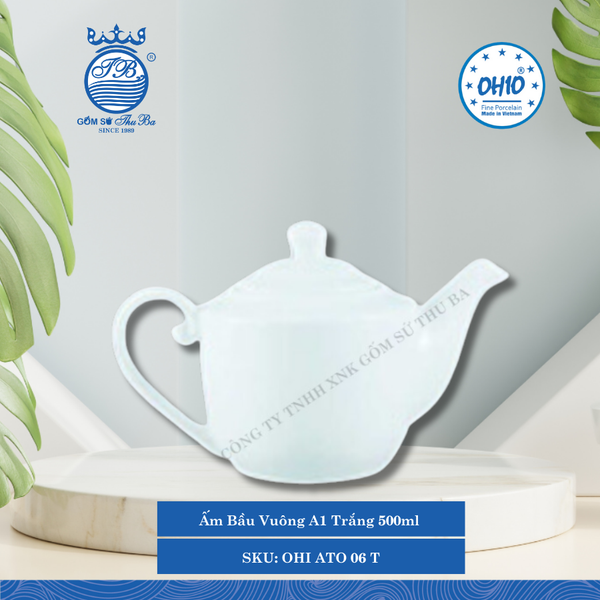 Ấm Bầu Vuông A1 Trắng 500ml 6 Cái/Thùng Ohio Sứ OHI ATO 06 T
