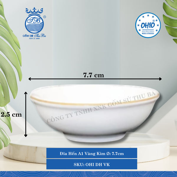Đĩa Hến A1 Vàng Kim Ø: 7.7cm Cao: 2.5cm 200 Cái/Thùng Ohio Sứ OHI DH VK