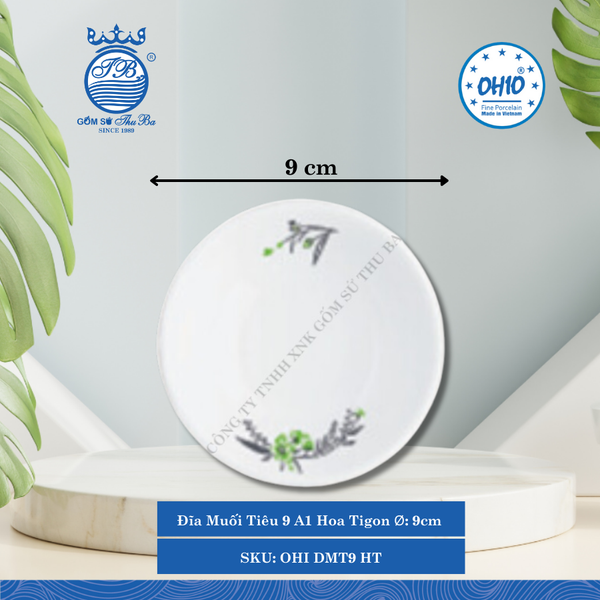 Đĩa Muối Tiêu 9 A1 Hoa Tigon Ø: 9cm 200 Cái/Thùng Ohio Sứ OHI DMT9 HT