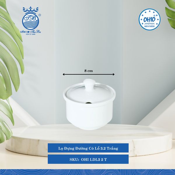 Lọ Đựng Đường Có Lỗ 3.2 A1 Trắng Ø: 8cm 24 Cái/Thùng Ohio Sứ OHI LDL3 2 T