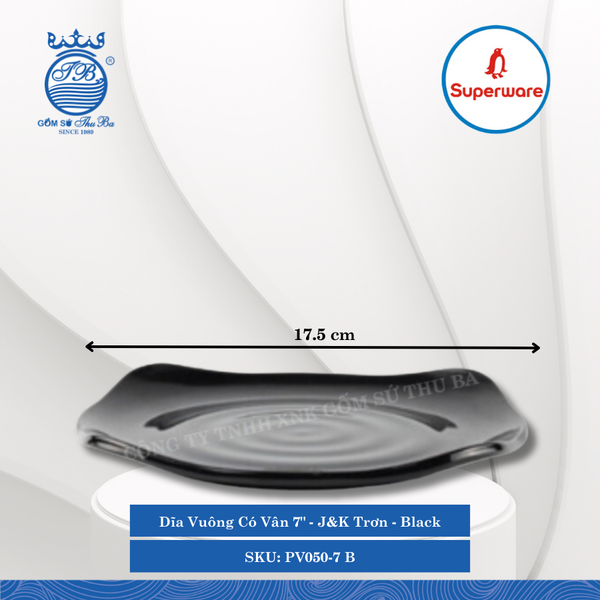 Dĩa Vuông Có Vân J&K Trơn Black (Nhiều Size) Superware Nhựa