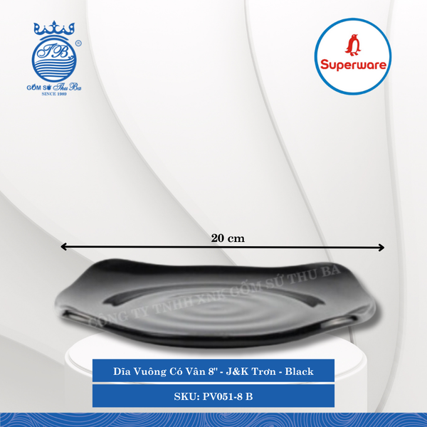 Dĩa Vuông Có Vân J&K Trơn Black (Nhiều Size) Superware Nhựa