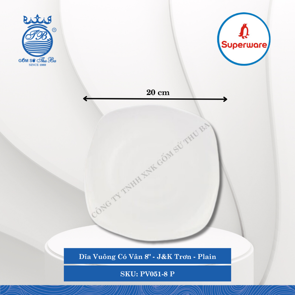 Dĩa Vuông Có Vân J&K Trơn Plain (Nhiều Size) Superware Nhựa