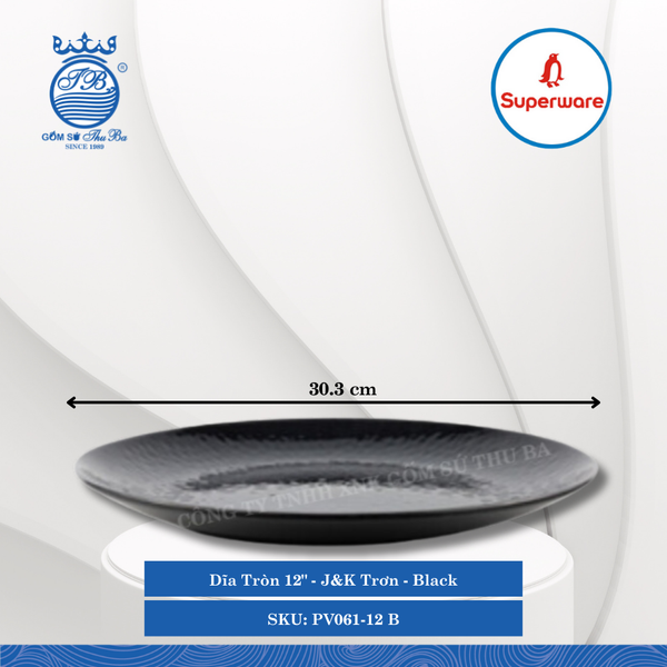 Dĩa Tròn 12" J&K Trơn Black (Đen) Ø: 30.3cm Cao: 3.4cm Superware Nhựa PV061-12 B