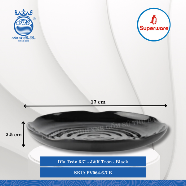 Dĩa Tròn 6.7" J&K Trơn Black (Đen) Ø: 17cm Cao: 2.5cm Superware Nhựa PV064-6.7 B