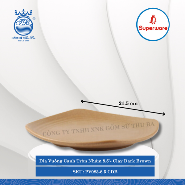 Dĩa Vuông Cạnh Tròn Nhám J&K Nhám Clay Dark Brown (Nhiều Size) Superware Nhựa