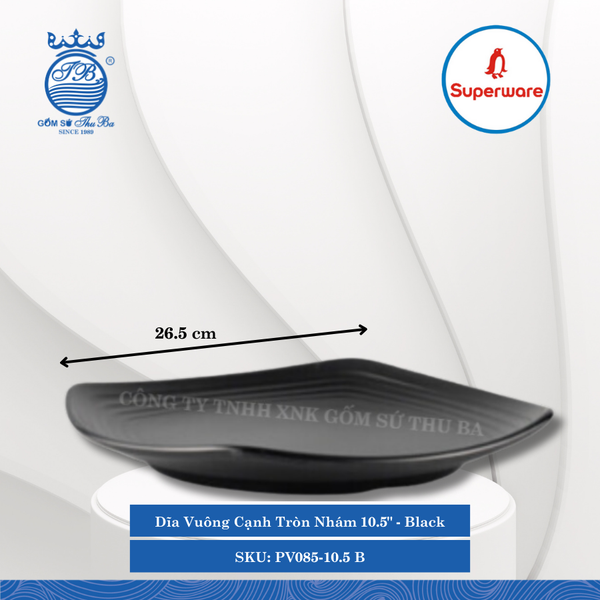 Dĩa Vuông Cạnh Tròn Nhám J&K Nhám Black (Nhiều Size) Superware Nhựa