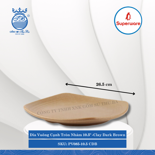 Dĩa Vuông Cạnh Tròn Nhám J&K Nhám Clay Dark Brown (Nhiều Size) Superware Nhựa