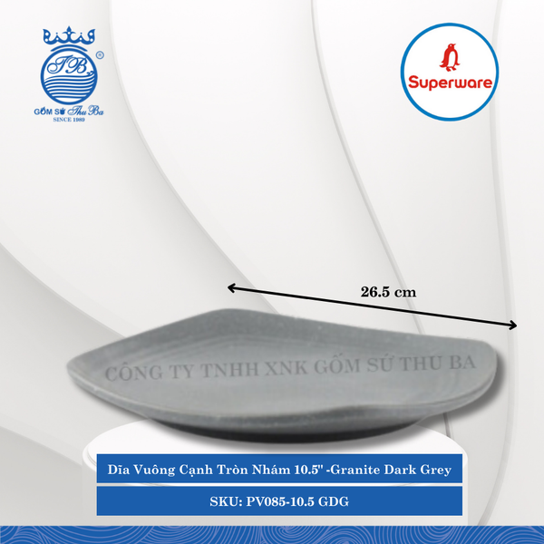 Dĩa Vuông Cạnh Tròn Nhám J&K Nhám Granite Dark Grey (Nhiều Size) Superware Nhựa