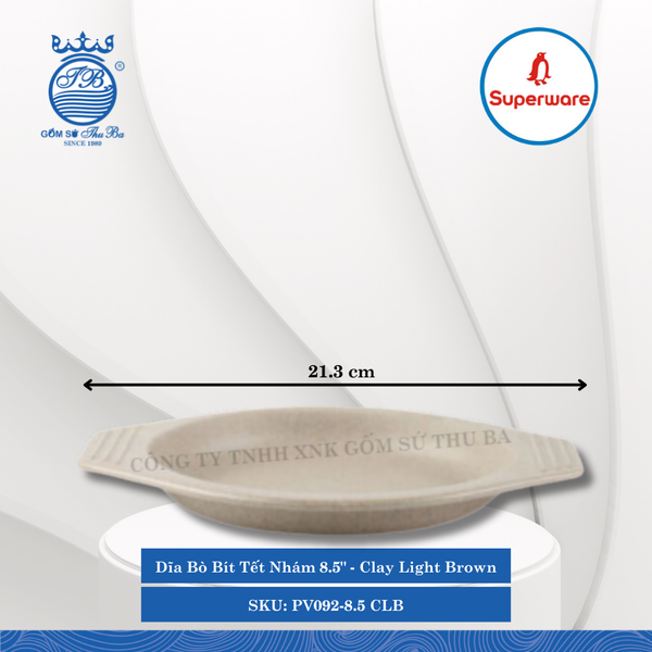 Dĩa Bò Bít Tết Nhám 8.5" J&K Nhám Clay Light Brown (Nâu Đất Nhạt) Dài: 21..3cm Rộng: 17.9cm Cao: 2.5cm Superware Nhựa PV092-8.5 CLB