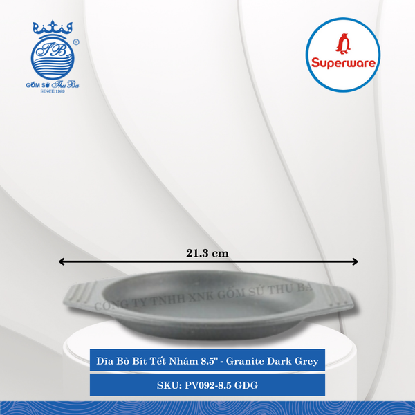 Dĩa Bò Bít Tết Nhám 8.5" J&K Nhám Granite Dark Grey (Xám Granite) Dài: 21.3cm Rộng: 17.9cm Cao: 2.5cm Superware Nhựa PV092-8.5 GDG