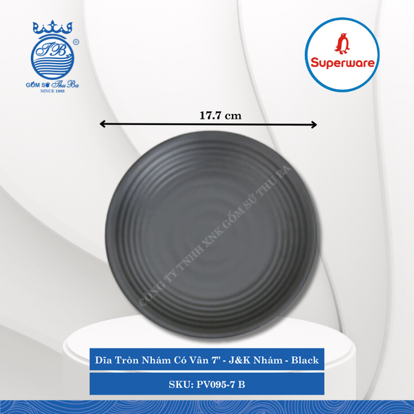 Dĩa Tròn Nhám Có Vân J&K Nhám Black (Nhiều Size) Superware Nhựa