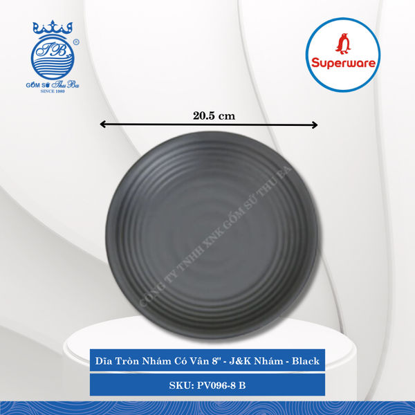 Dĩa Tròn Nhám Có Vân J&K Nhám Black (Nhiều Size) Superware Nhựa