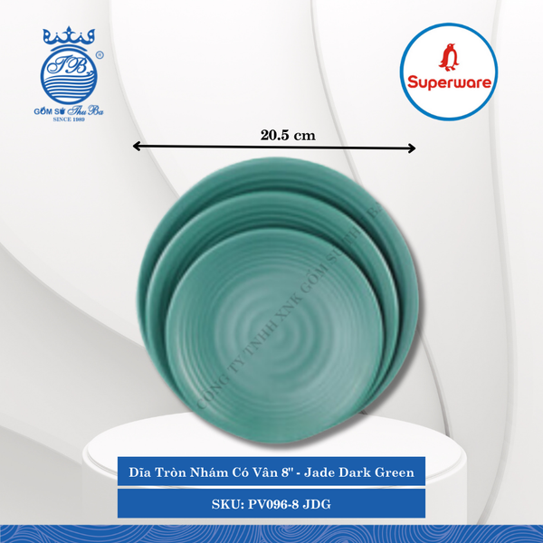 Dĩa Tròn Nhám Có Vân J&K Nhám Jade Dark Green (Nhiều Size) Superware Nhựa
