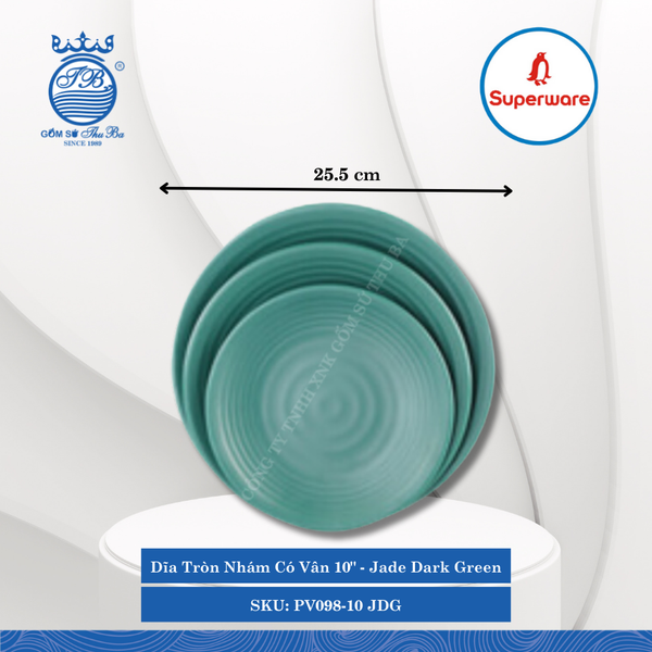 Dĩa Tròn Nhám Có Vân J&K Nhám Jade Dark Green (Nhiều Size) Superware Nhựa