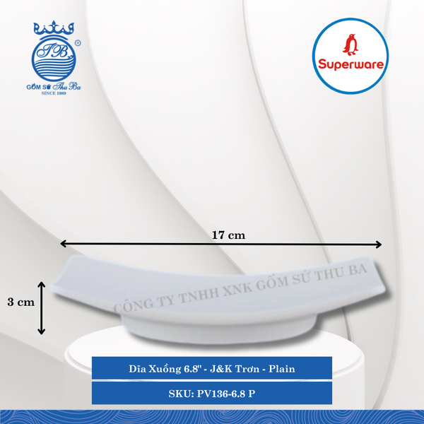 Dĩa Xuồng 6.8" J&K Trơn Plain (Trắng Trơn) Dài: 17cm Rộng: 11.6cm Cao: 3cm Superware Nhựa PV136-6.8 P